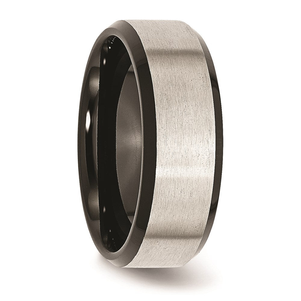 Unisex Fashion Jewelry, Chisel Brand Stainless Steel Beveled Edge Black IP-plated 8mm Brushed Ring Band