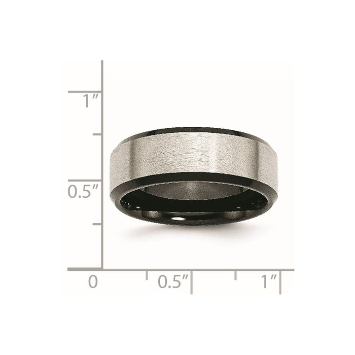 Unisex Fashion Jewelry, Chisel Brand Stainless Steel Beveled Edge Black IP-plated 8mm Brushed Ring Band