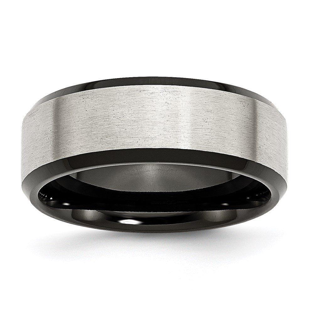 Unisex Fashion Jewelry, Chisel Brand Stainless Steel Beveled Edge Black IP-plated 8mm Brushed Ring Band