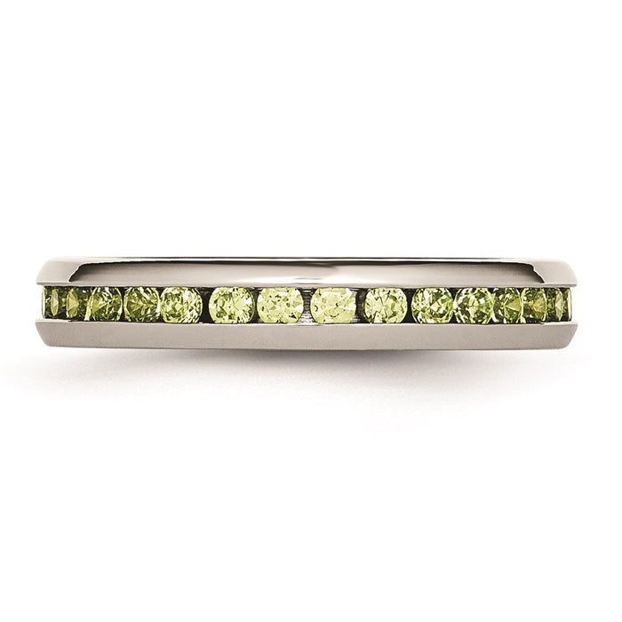 Women's Fashion Jewelry, Chisel Brand Stainless Steel 4mm August Light Green CZ Ring