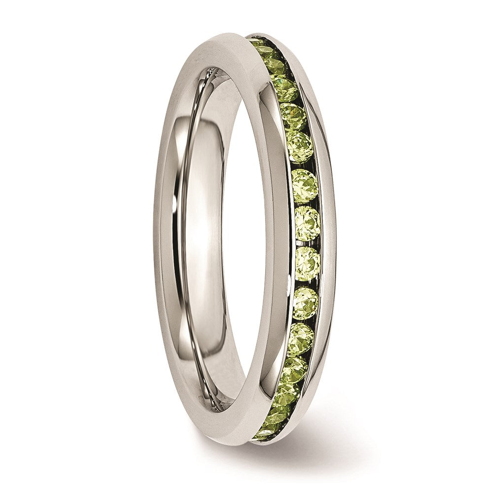 Women's Fashion Jewelry, Chisel Brand Stainless Steel 4mm August Light Green CZ Ring
