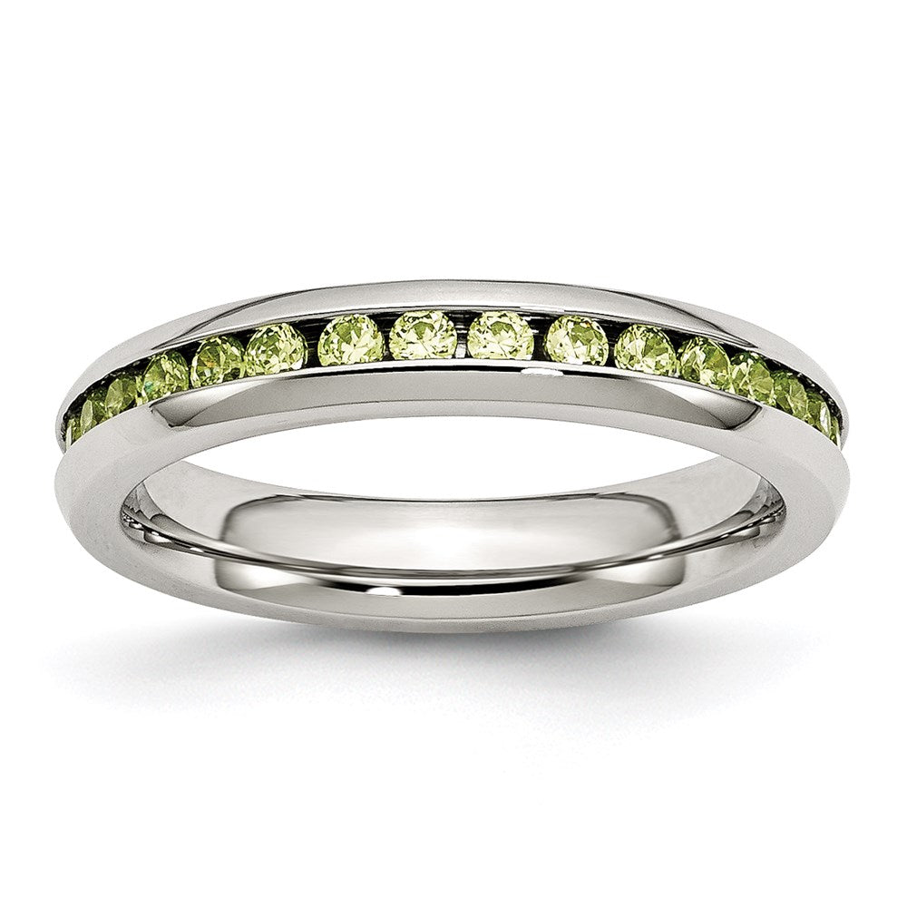 Women's Fashion Jewelry, Chisel Brand Stainless Steel 4mm August Light Green CZ Ring
