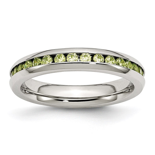 Women's Fashion Jewelry, Chisel Brand Stainless Steel 4mm August Light Green CZ Ring