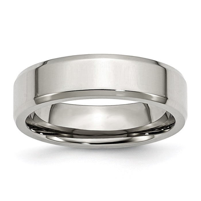 Unisex Fashion Jewelry, Chisel Brand Stainless Steel Beveled Edge 6mm Polished Ring Band