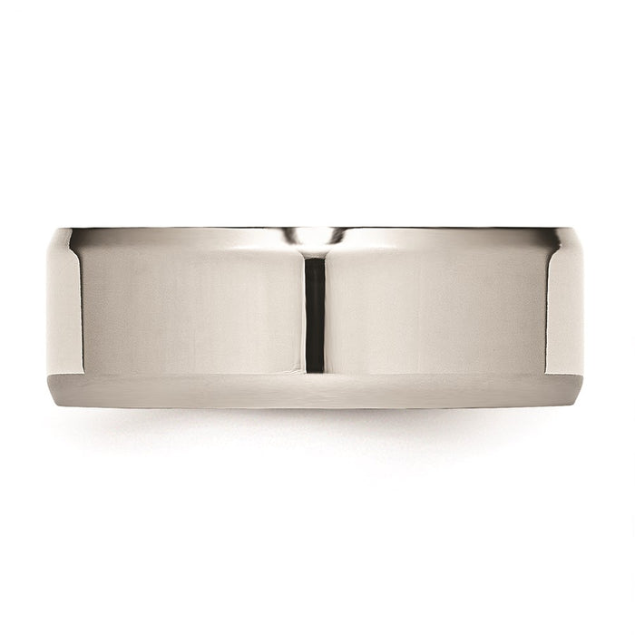Unisex Fashion Jewelry, Chisel Brand Stainless Steel Beveled Edge 8mm Polished Ring Band