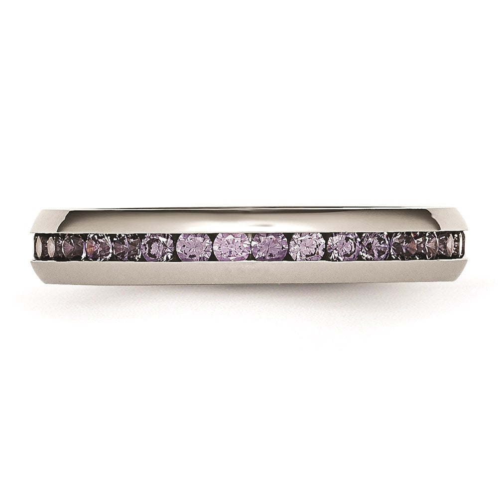 Women's Fashion Jewelry, Chisel Brand Stainless Steel 4mm February Purple CZ Ring