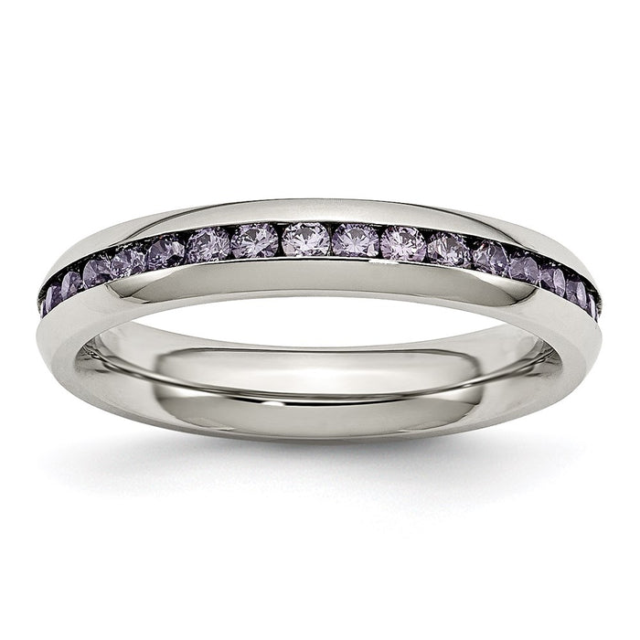 Women's Fashion Jewelry, Chisel Brand Stainless Steel 4mm February Purple CZ Ring
