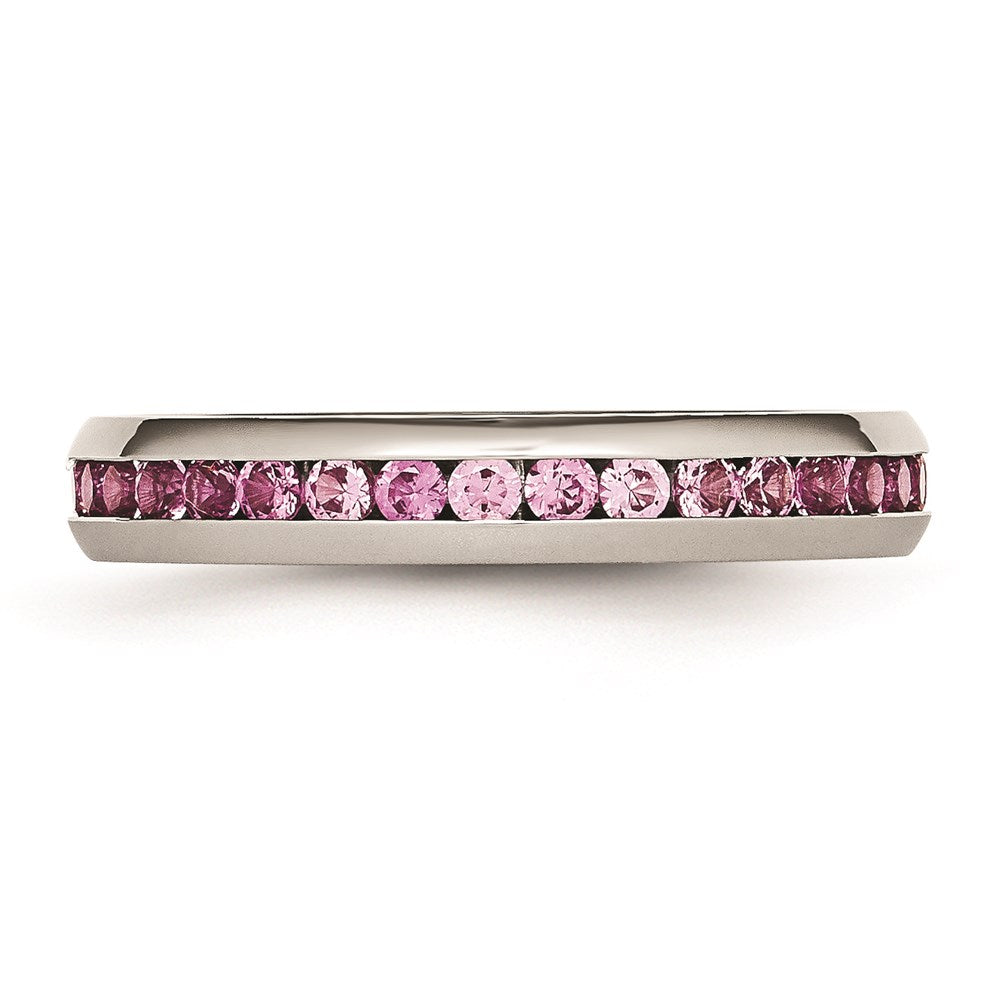 Women's Fashion Jewelry, Chisel Brand Stainless Steel 4mm July Dark Pink CZ Ring