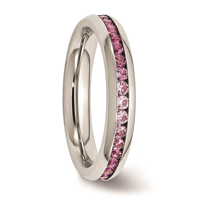 Women's Fashion Jewelry, Chisel Brand Stainless Steel 4mm July Dark Pink CZ Ring