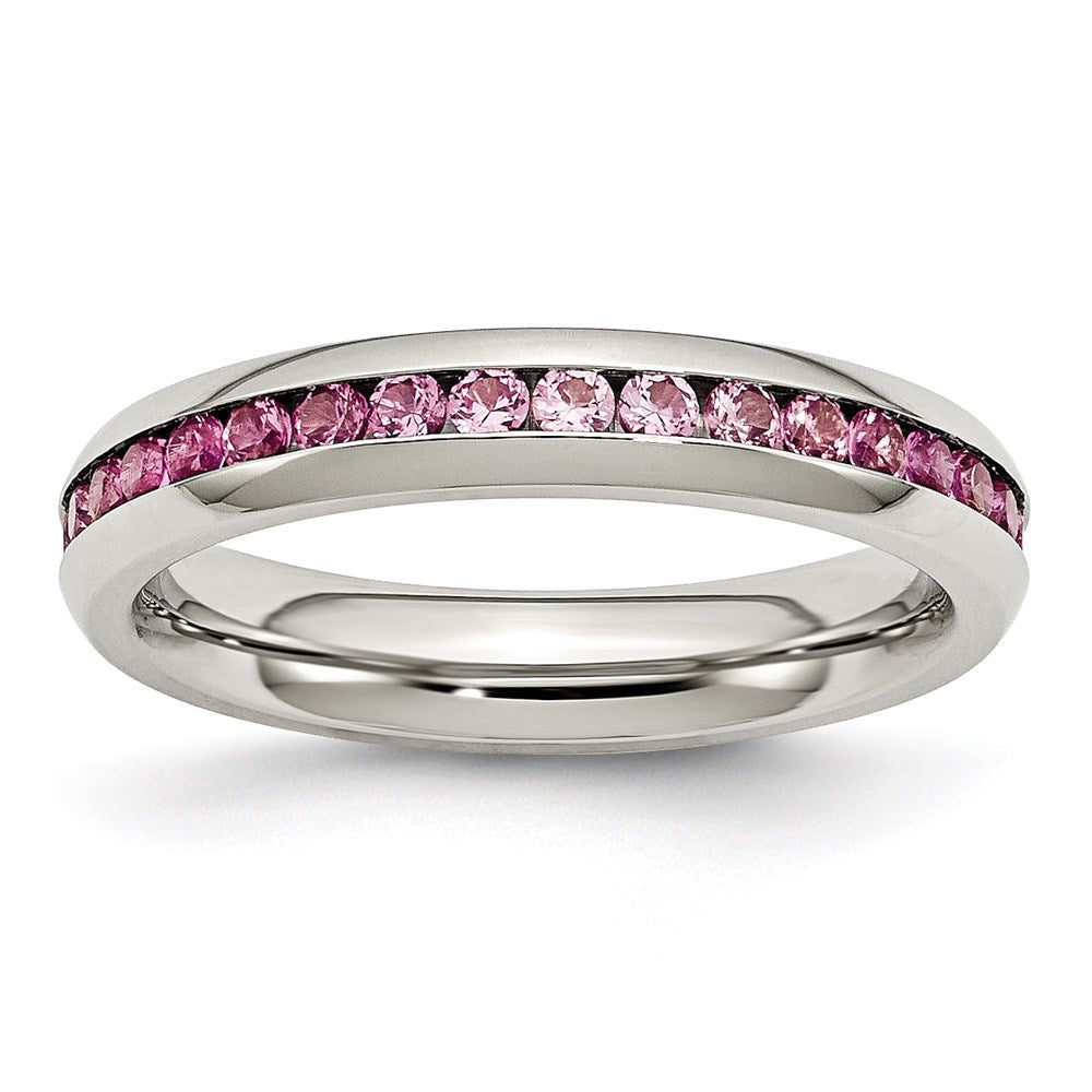 Women's Fashion Jewelry, Chisel Brand Stainless Steel 4mm July Dark Pink CZ Ring