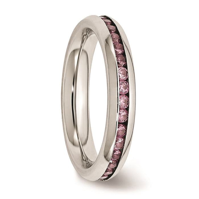 Women's Fashion Jewelry, Chisel Brand Stainless Steel 4mm June Pink CZ Ring