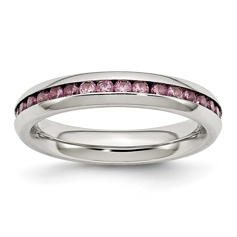 Women's Fashion Jewelry, Chisel Brand Stainless Steel 4mm June Pink CZ Ring