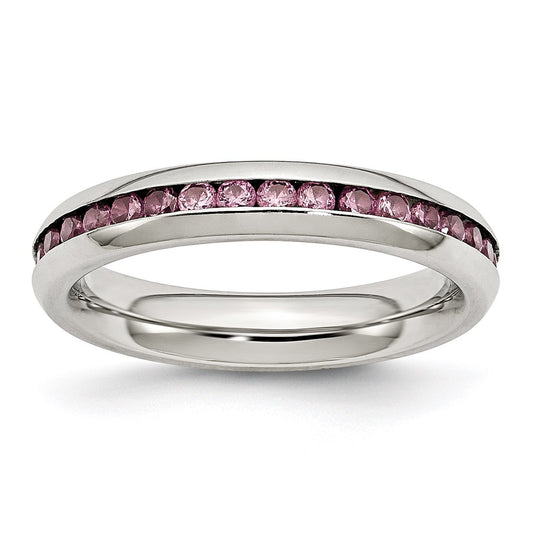 Women's Fashion Jewelry, Chisel Brand Stainless Steel 4mm June Pink CZ Ring