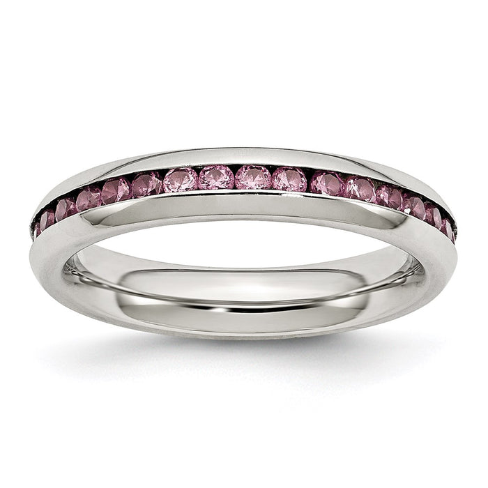 Women's Fashion Jewelry, Chisel Brand Stainless Steel 4mm June Pink CZ Ring