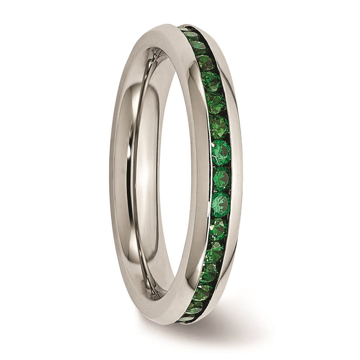 Women's Fashion Jewelry, Chisel Brand Stainless Steel 4mm May Green CZ Ring