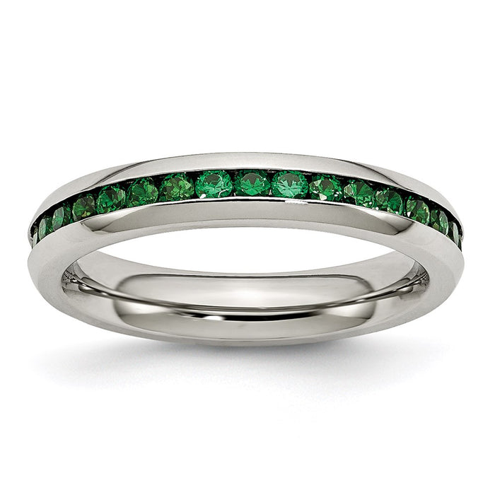 Women's Fashion Jewelry, Chisel Brand Stainless Steel 4mm May Green CZ Ring