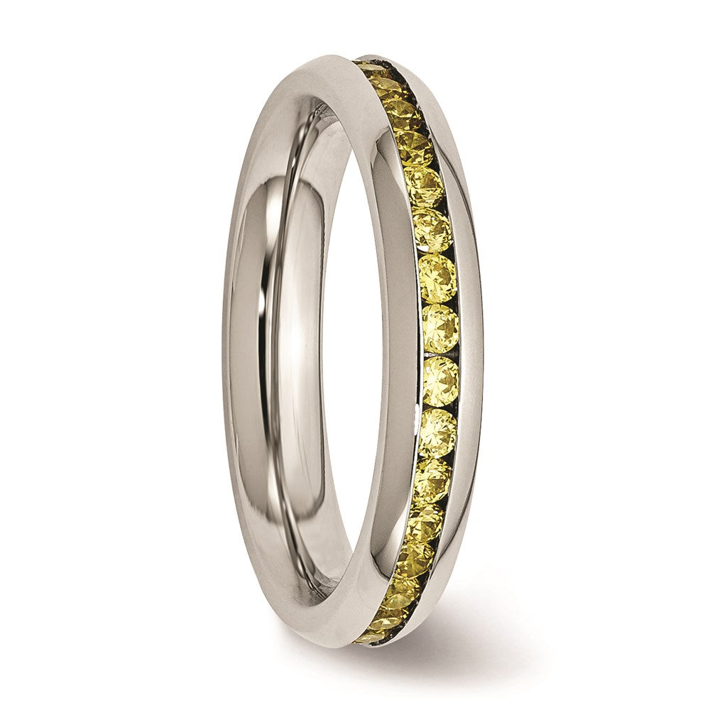 Women's Fashion Jewelry, Chisel Brand Stainless Steel 4mm November Yellow CZ Ring