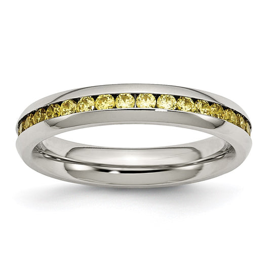 Women's Fashion Jewelry, Chisel Brand Stainless Steel 4mm November Yellow CZ Ring