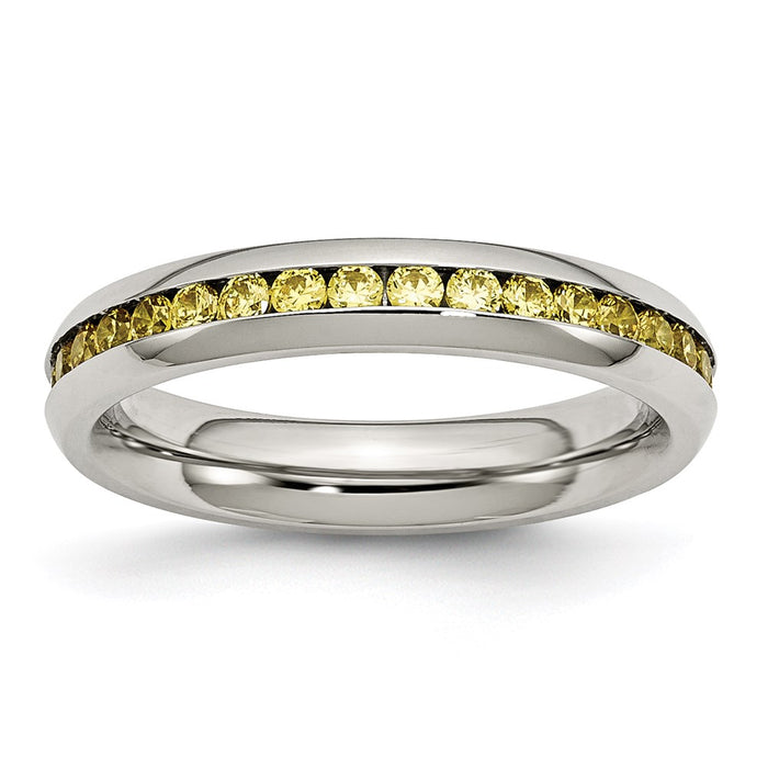 Women's Fashion Jewelry, Chisel Brand Stainless Steel 4mm November Yellow CZ Ring