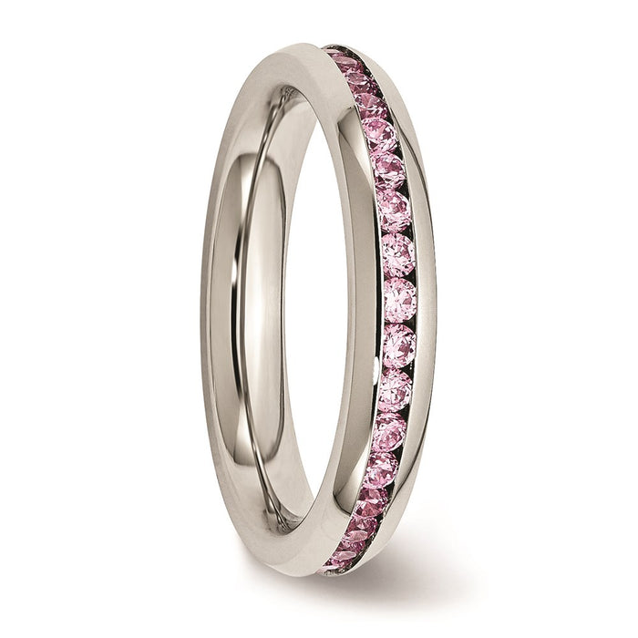 Women's Fashion Jewelry, Chisel Brand Stainless Steel 4mm October Pink CZ Ring