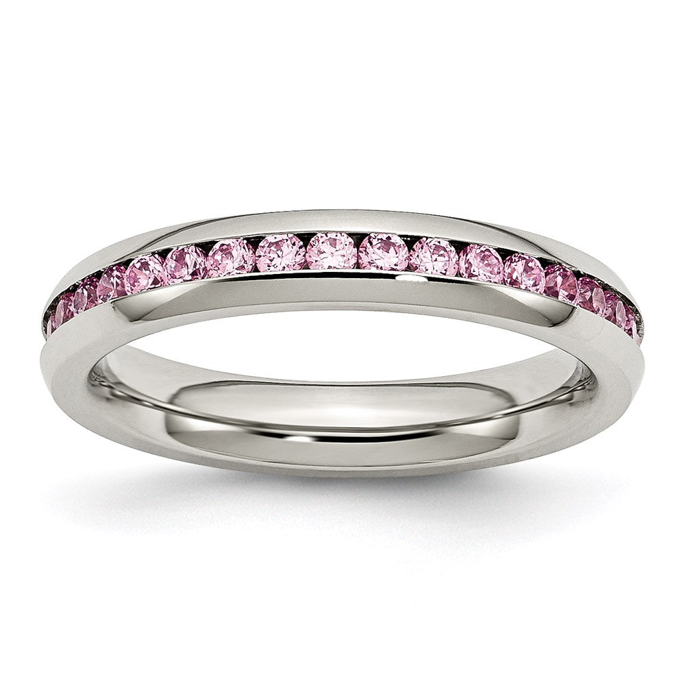 Women's Fashion Jewelry, Chisel Brand Stainless Steel 4mm October Pink CZ Ring