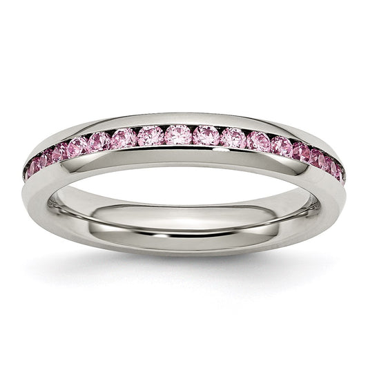 Women's Fashion Jewelry, Chisel Brand Stainless Steel 4mm October Pink CZ Ring