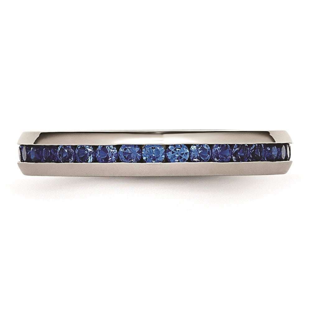 Women's Fashion Jewelry, Chisel Brand Stainless Steel 4mm September Blue CZ Ring