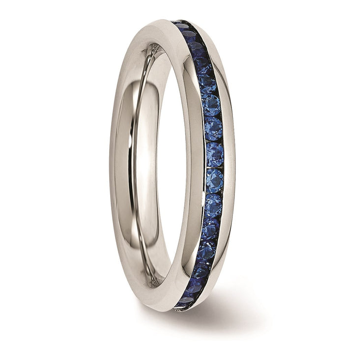 Women's Fashion Jewelry, Chisel Brand Stainless Steel 4mm September Blue CZ Ring