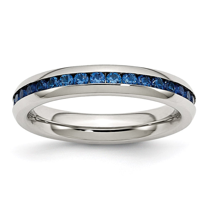 Women's Fashion Jewelry, Chisel Brand Stainless Steel 4mm September Blue CZ Ring