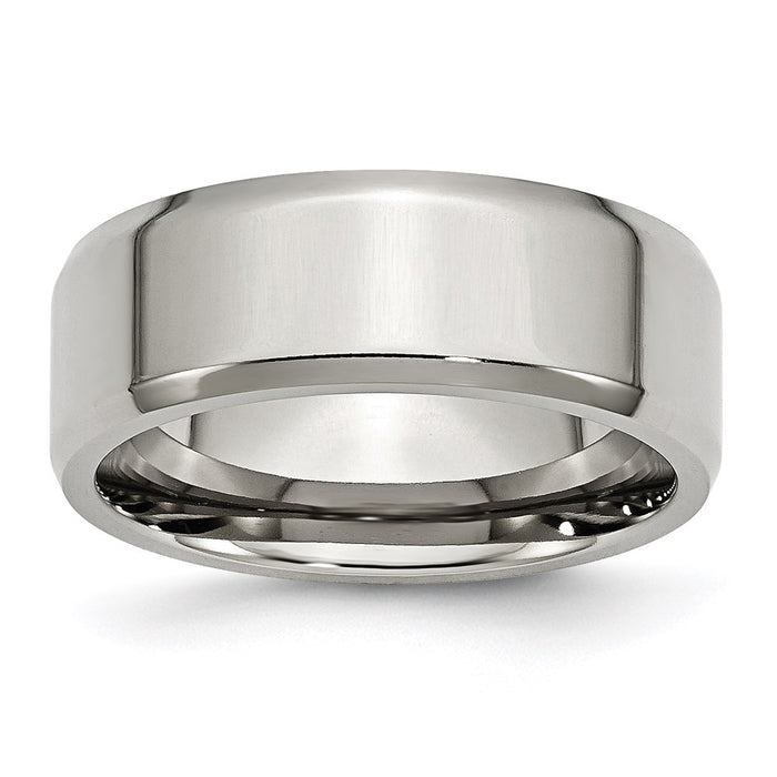 Unisex Fashion Jewelry, Chisel Brand Stainless Steel Beveled Edge 8mm Polished Ring Band