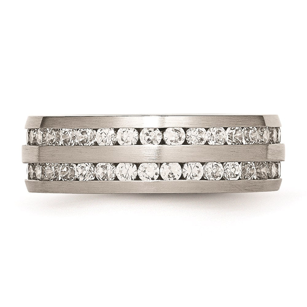 Women's Fashion Jewelry, Chisel Brand Stainless Steel 7mm Double Row CZ Ring