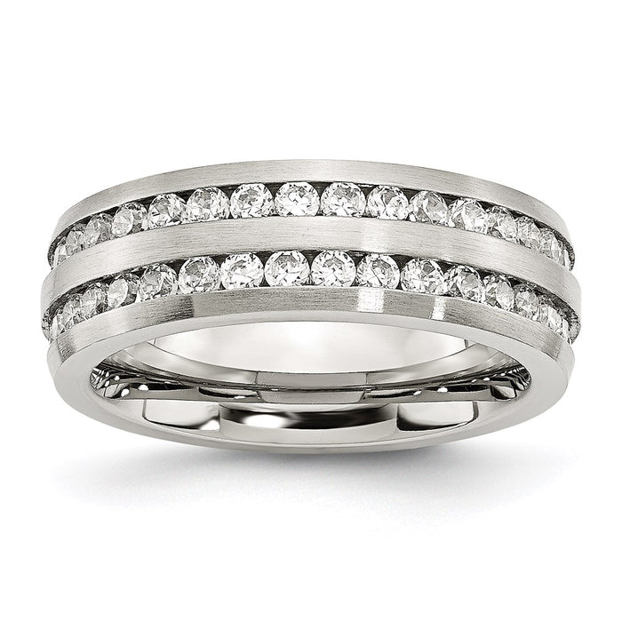 Women's Fashion Jewelry, Chisel Brand Stainless Steel 7mm Double Row CZ Ring