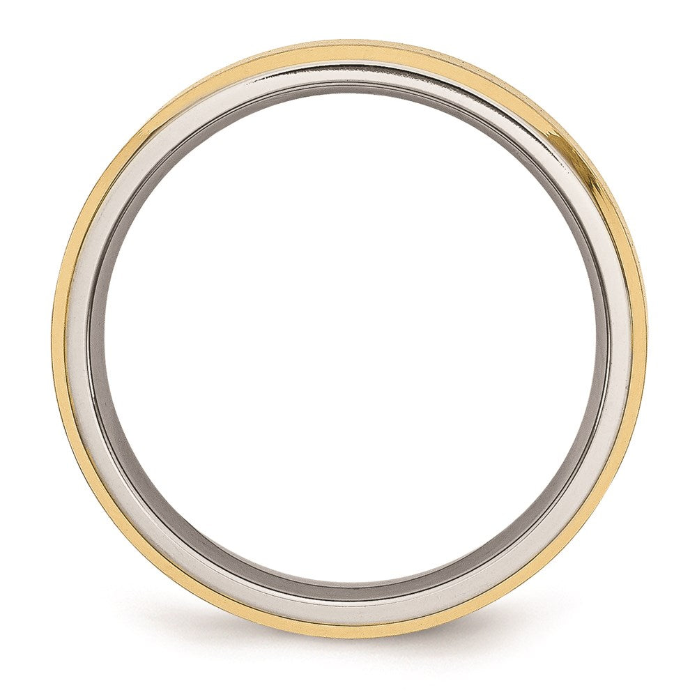 Unisex Fashion Jewelry, Chisel Brand Stainless Steel Beveled Edge 5mm Brushed/Polished Yellow IP-plated Ring Band