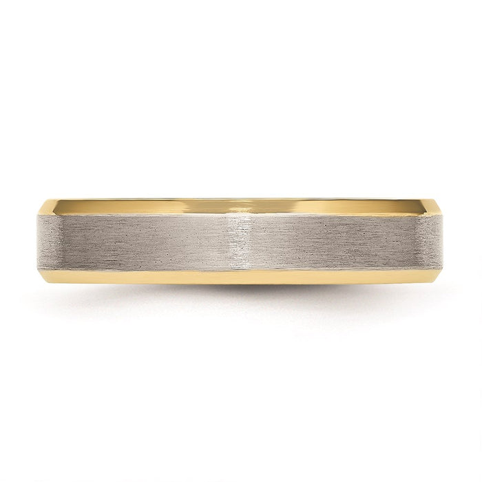 Unisex Fashion Jewelry, Chisel Brand Stainless Steel Beveled Edge 5mm Brushed/Polished Yellow IP-plated Ring Band