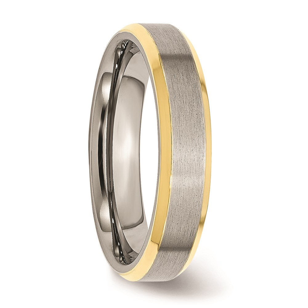 Unisex Fashion Jewelry, Chisel Brand Stainless Steel Beveled Edge 5mm Brushed/Polished Yellow IP-plated Ring Band