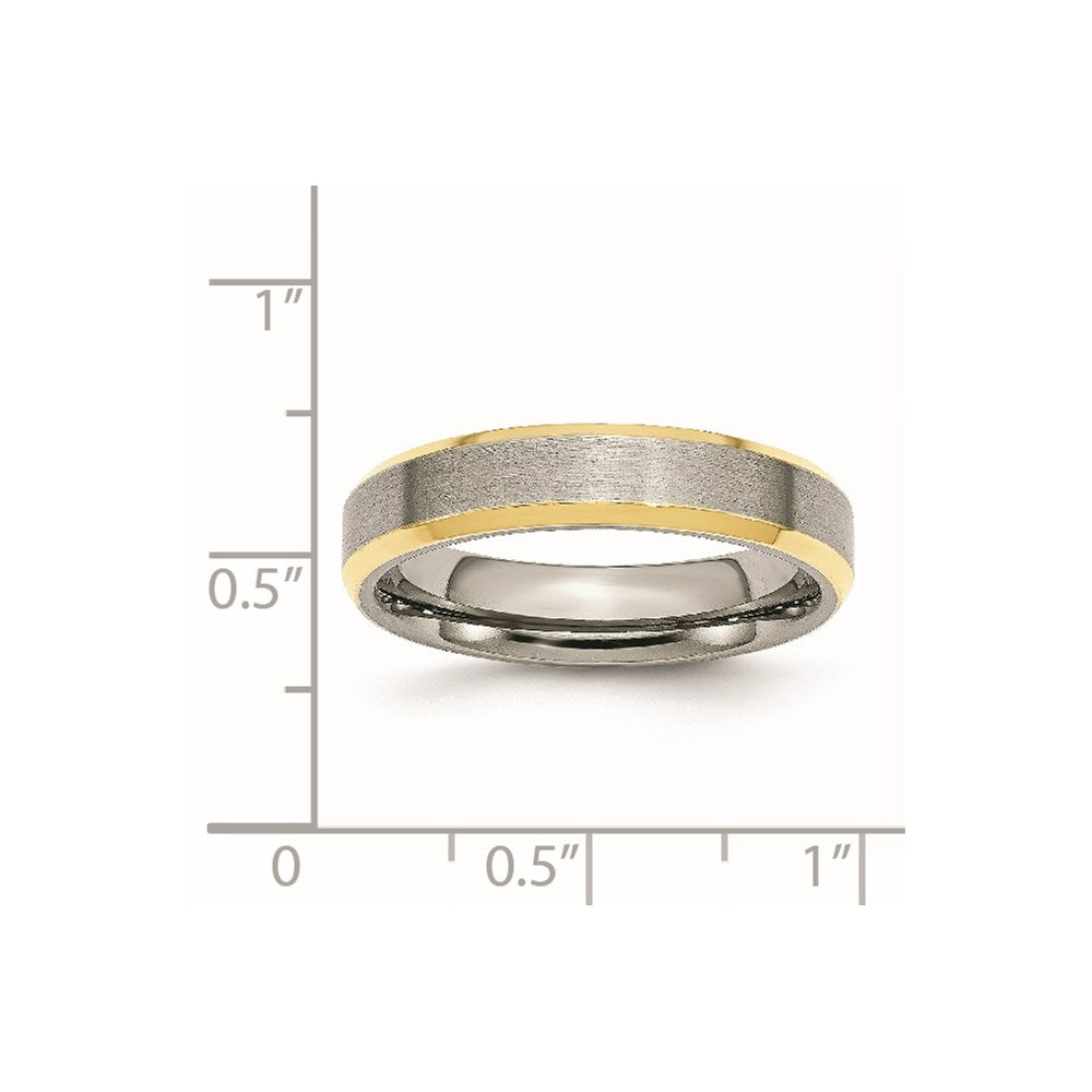 Unisex Fashion Jewelry, Chisel Brand Stainless Steel Beveled Edge 5mm Brushed/Polished Yellow IP-plated Ring Band