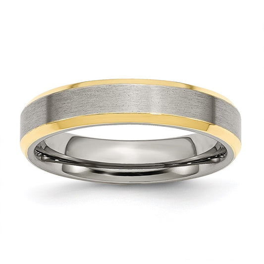 Unisex Fashion Jewelry, Chisel Brand Stainless Steel Beveled Edge 5mm Brushed/Polished Yellow IP-plated Ring Band