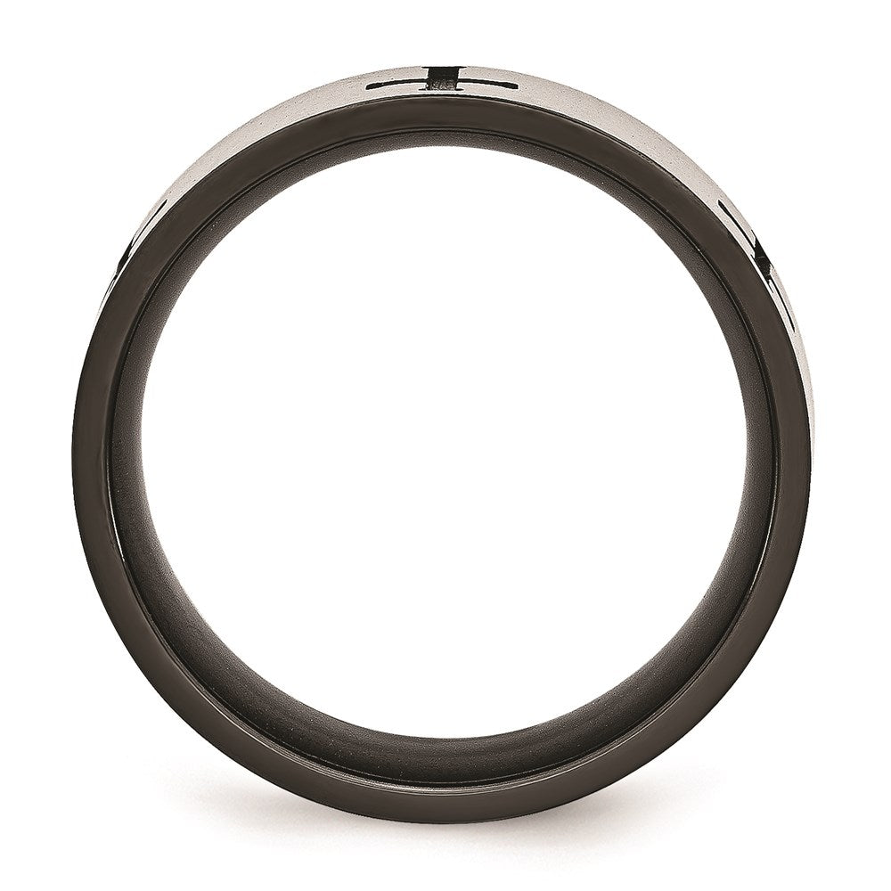 Unisex Fashion Jewelry, Chisel Brand Stainless Steel 7mm Black IP-plated Crosses Brushed/Polished Ring Band