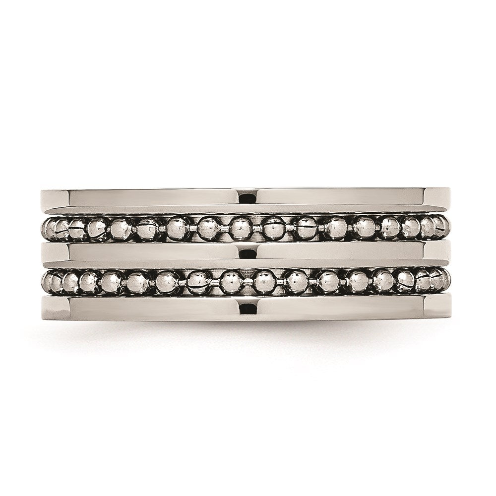 Unisex Fashion Jewelry, Chisel Brand Stainless Steel 8mm Double Row Beaded Polished Ring Band