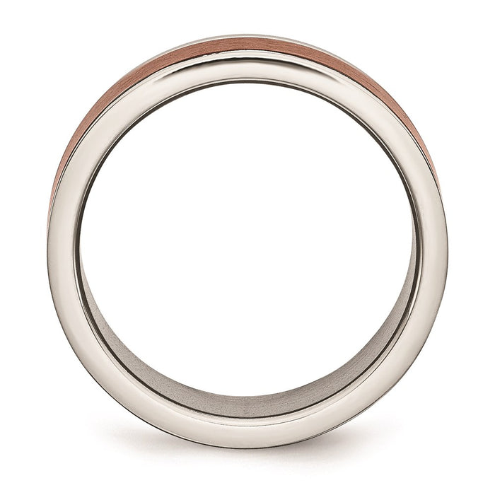 Unisex Fashion Jewelry, Chisel Brand Stainless Steel 8mm Brown IP-plated Brushed & Polished Ring Band