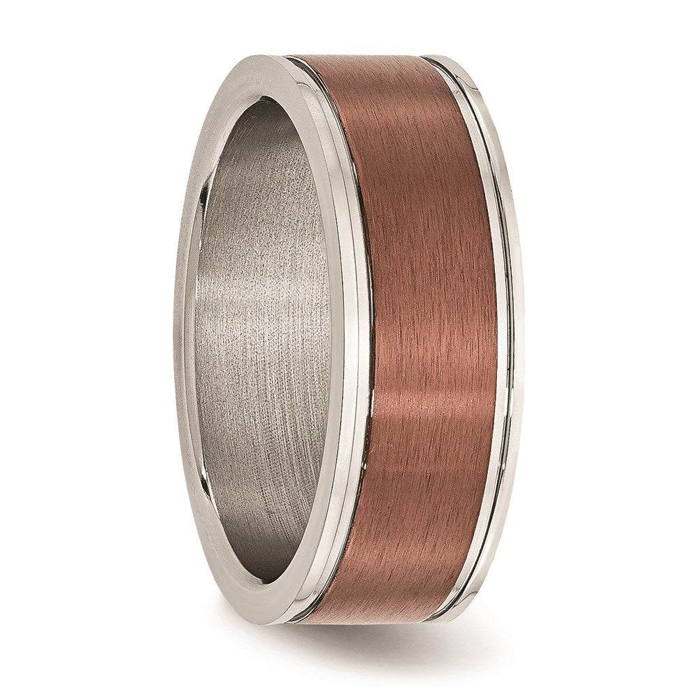 Unisex Fashion Jewelry, Chisel Brand Stainless Steel 8mm Brown IP-plated Brushed & Polished Ring Band