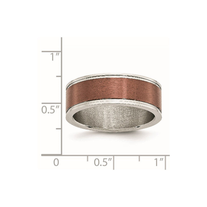 Unisex Fashion Jewelry, Chisel Brand Stainless Steel 8mm Brown IP-plated Brushed & Polished Ring Band