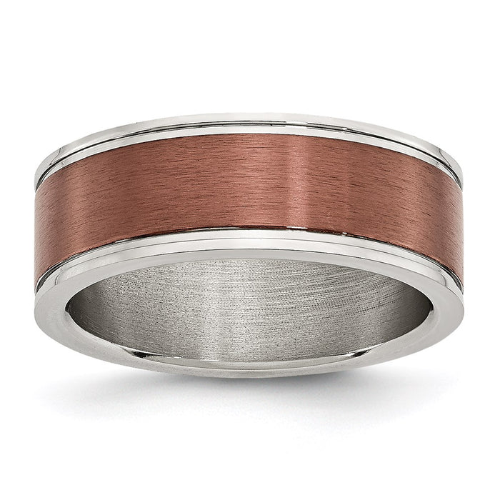 Unisex Fashion Jewelry, Chisel Brand Stainless Steel 8mm Brown IP-plated Brushed & Polished Ring Band