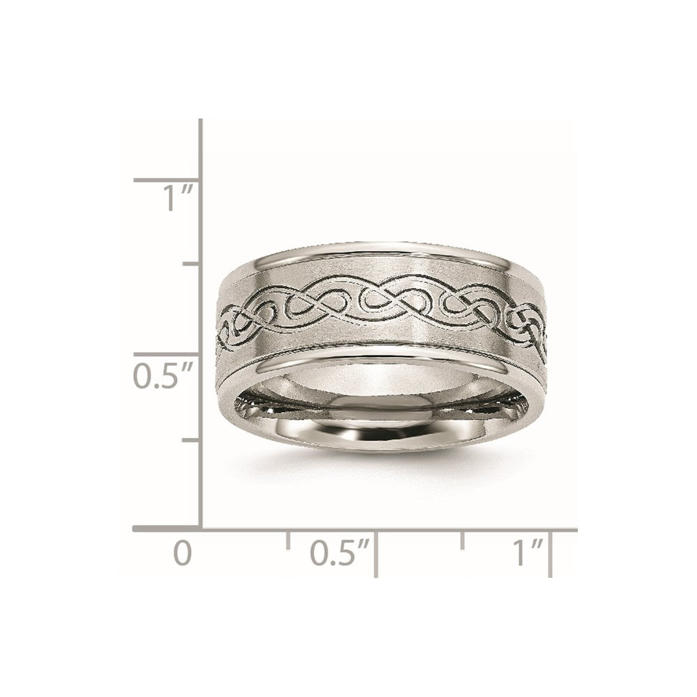 Unisex Fashion Jewelry, Chisel Brand Stainless Steel Scroll Design 9mm Brushed/Polished Ridged Edge Ring Band