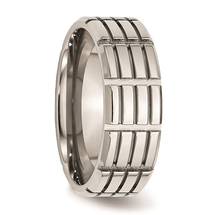 Unisex Fashion Jewelry, Chisel Brand Stainless Steel 8mm Grooved Polished Ring Band