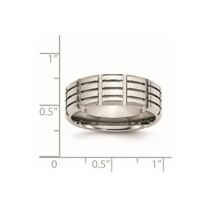 Unisex Fashion Jewelry, Chisel Brand Stainless Steel 8mm Grooved Polished Ring Band