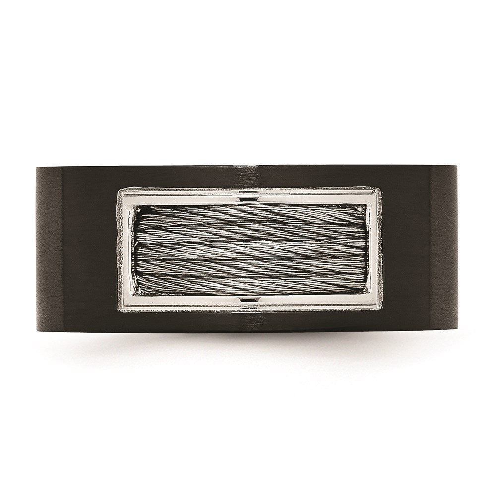 Unisex Fashion Jewelry, Chisel Brand Stainless Steel Black IP- Plated with Wire Inlay Ring