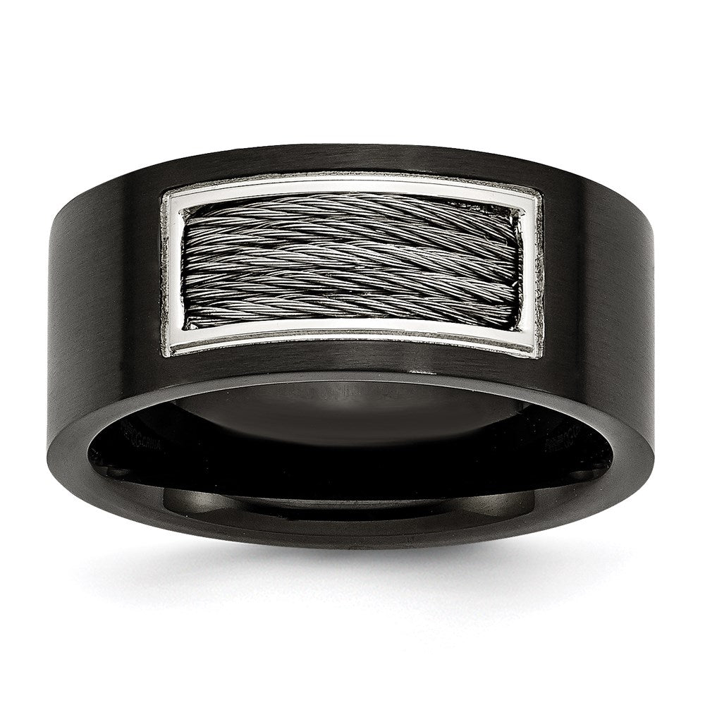 Unisex Fashion Jewelry, Chisel Brand Stainless Steel Black IP- Plated with Wire Inlay Ring