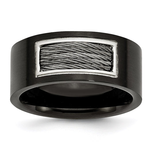 Unisex Fashion Jewelry, Chisel Brand Stainless Steel Black IP- Plated with Wire Inlay Ring