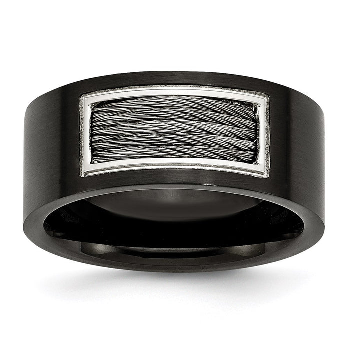 Unisex Fashion Jewelry, Chisel Brand Stainless Steel Black IP- Plated with Wire Inlay Ring
